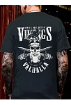 20/1 Penye Compack Vikings Valhalla Baskılı Oversize Bisiklet Yaka T-shirt - Siyah