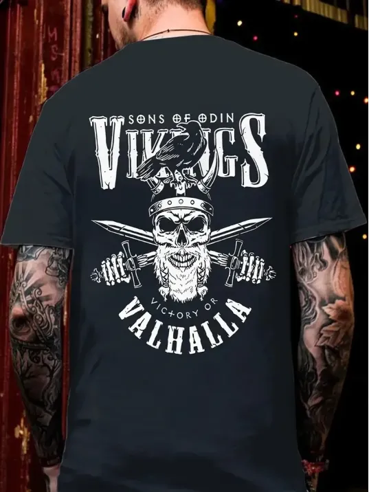 20/1 Penye Compack Vikings Valhalla Baskılı Oversize Bisiklet Yaka T-shirt - Siyah 20/1 Penye Compack Vikings Valhalla Baskılı Oversize Bisiklet Yaka T-shirt - Siyah