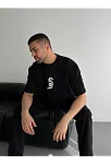 Baskılı Oversize Bisiklet Yaka T-shirt - Siyah