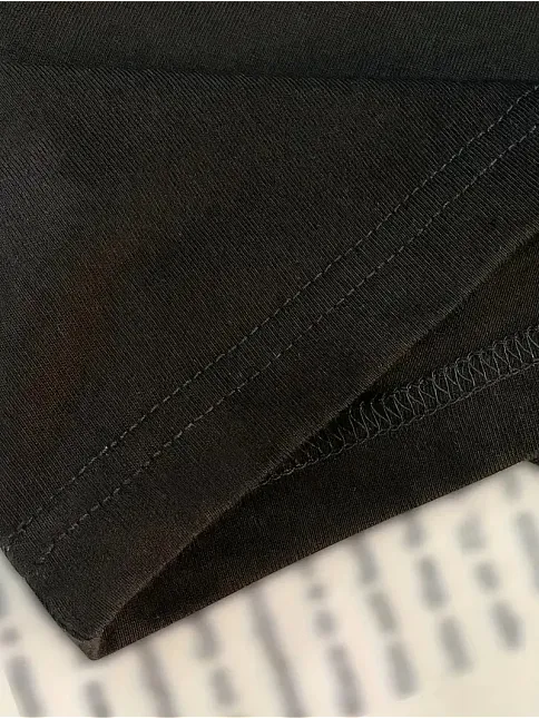 20/1 Penye Compack Baskılı Oversize Kısa Kol Bisiklet Yaka T-shirt - Siyah