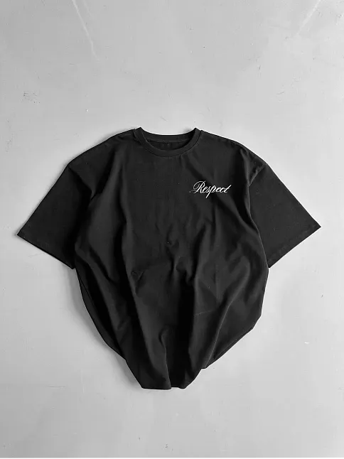 20/1 Penye Compack Baskılı Oversize Bisiklet Yaka Kısa Kol Yazlık T-shirt - Siyah