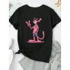 20/1 Penye Compack Pembe Panter Baskılı Oversize Bisiklet Yaka Kısa Kol Yazlık T-shirt - Beyaz 20/1 Penye Compack Pembe Panter Baskılı Oversize Bisiklet Yaka Kısa Kol Yazlık T-shirt - Beyaz