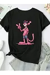 20/1 Penye Compack Pembe Panter Baskılı Oversize Bisiklet Yaka Kısa Kol Yazlık T-shirt - Beyaz