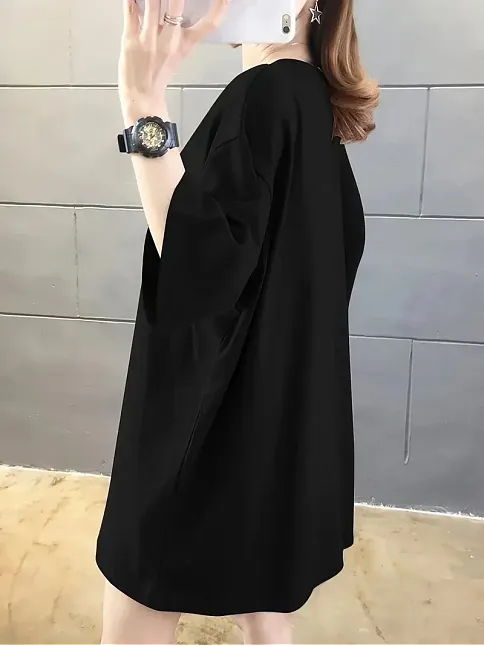 20/1 Penye Compack Ön Arka Baskılı Oversize Bisiklet Yaka T-shirt - Siyah