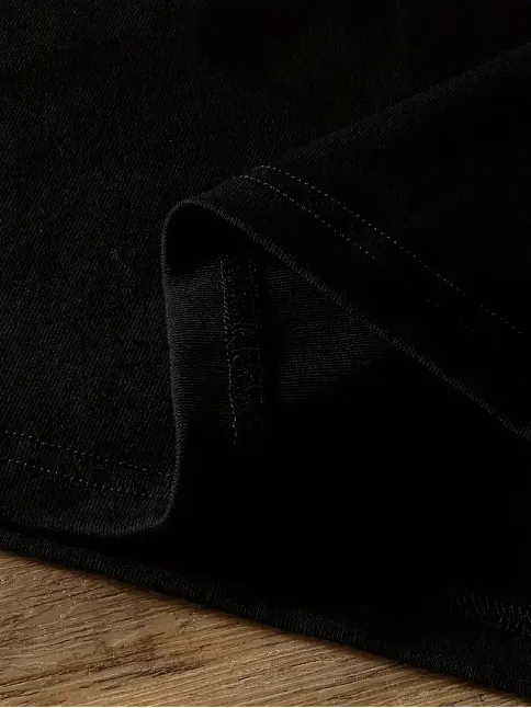 20/1 Penye Compack Ayı Baskılı Oversize Bisiklet Yaka Kısa Kol T-shirt - Siyah