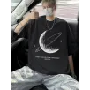 Erkekler için Siyah Tişört Grafik Genç Emo Vintage Gotik Rahat Büyük Beden Kısa Kollu Tişört Giysi Üst- Siyah