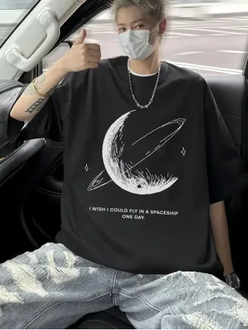 Erkekler için Siyah Tişört Grafik Genç Emo Vintage Gotik Rahat Büyük Beden Kısa Kollu Tişört Giysi Üst- Siyah