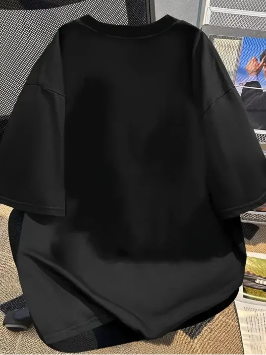 20/1 Penye Compack Baskılı Oversize Bisiklet Yaka Kısa Kol Yazlık T-shirt - Siyah 20/1 Penye Compack Baskılı Oversize Bisiklet Yaka Kısa Kol Yazlık T-shirt - Siyah