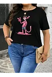 20/1 Penye Compack Pembe Panter Baskılı Oversize Bisiklet Yaka Kısa Kol Yazlık T-shirt - Beyaz