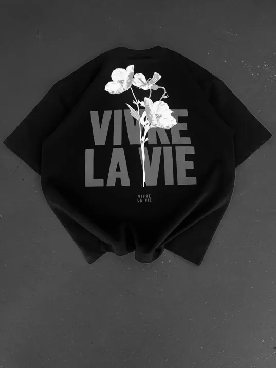 Baskılı Oversize Bisiklet Yaka T-shirt - Siyah Baskılı Oversize Bisiklet Yaka T-shirt - Siyah