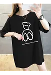 20/1 Penye Compack Ön Arka Baskılı Oversize Bisiklet Yaka T-shirt - Siyah
