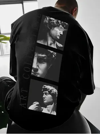 Benzersiz Sırt Baskılı Erkek Sokak Stili Bol Tişört - Nefes Alabilir Polyester, Makinede Yıkanabilir - Siyah Benzersiz Sırt Baskılı Erkek Sokak Stili Bol Tişört - Nefes Alabilir Polyester, Makinede Yıkanabilir - Siyah