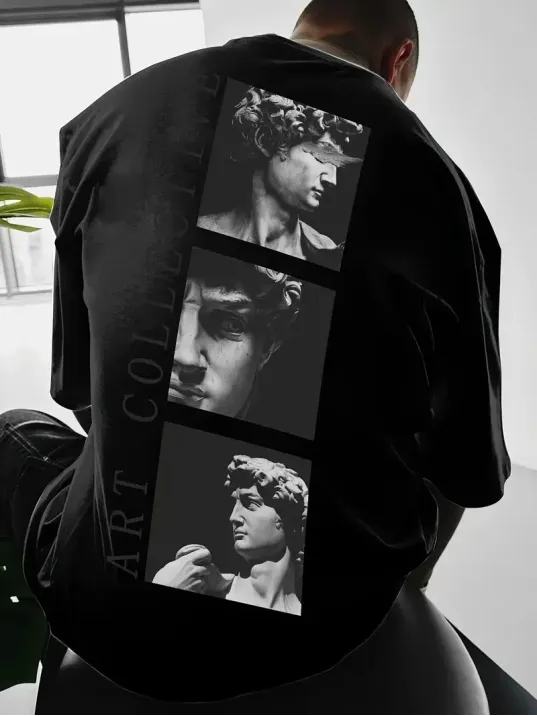 Benzersiz Sırt Baskılı Erkek Sokak Stili Bol Tişört - Nefes Alabilir Polyester, Makinede Yıkanabilir - Siyah Benzersiz Sırt Baskılı Erkek Sokak Stili Bol Tişört - Nefes Alabilir Polyester, Makinede Yıkanabilir - Siyah