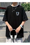 20/1 Penye Compack Bisiklet Yaka Kore Tarzı Sevimli Ayı Baskı Kısa Kol Erkek T-shirt - Siyah