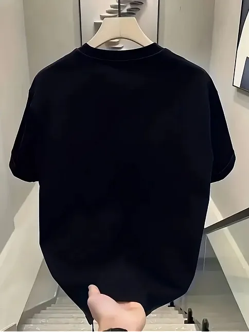 20/1 Penye Compack Day One Baskılı Oversize Bisiklet Yaka T-shirt - Siyah