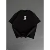 Baskılı Oversize Bisiklet Yaka T-shirt - Siyah