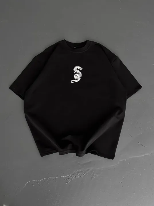 Baskılı Oversize Bisiklet Yaka T-shirt - Siyah Baskılı Oversize Bisiklet Yaka T-shirt - Siyah