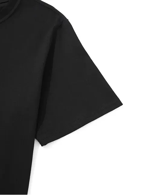 20/1 Penye Compack Palmiye Ön Baskılı Oversize Bisiklet Yaka Kısa Kol Yazlık T-shirt - Siyah