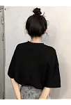 20/1 Penye Compack Baskılı Oversize Kısa Kol Bisiklet Yaka T-shirt - Siyah