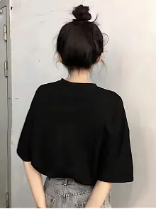20/1 Penye Compack Baskılı Oversize Kısa Kol Bisiklet Yaka T-shirt - Siyah
