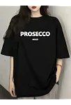 20/1 Penye Compack Baskılı Oversize Kısa Kol Bisiklet Yaka T-shirt - Siyah