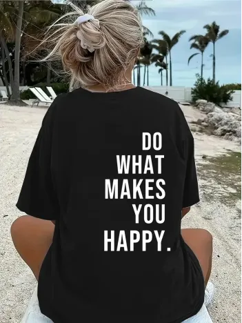 Do What Makes You Happy Unisex Linemen Oversize Baskılı T-shirt - Siyah Do What Makes You Happy Unisex Linemen Oversize Baskılı T-shirt - Siyah