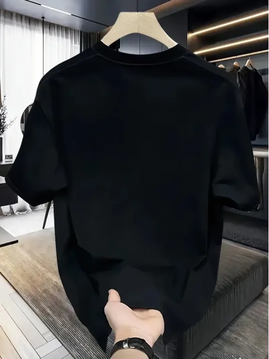 Rahat Bisiklet Yaka Tişört, Yaratıcı Karikatür Baskı - Yumuşak Polyester, Her Mevsim Giyilebilir- Siyah