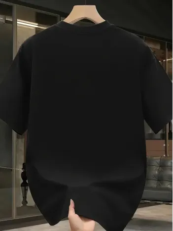 Pembe Panter Baskılı Erkek Oversize Günlük Kısa Kollu Tişört İlkbahar ve Yaz için Mükemmeldir - Siyah