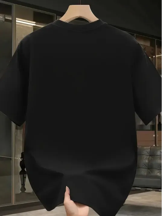 Pembe Panter Baskılı Erkek Oversize Günlük Kısa Kollu Tişört İlkbahar ve Yaz için Mükemmeldir - Siyah