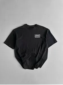 20/1 Penye Compack Baskılı Oversize Bisiklet Yaka Kısa Kol Yazlık T-shirt - Siyah