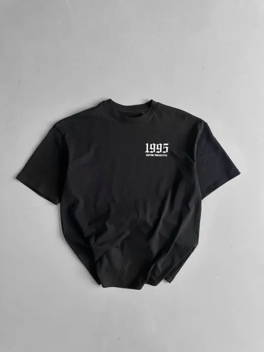 20/1 Penye Compack Baskılı Oversize Bisiklet Yaka Kısa Kol Yazlık T-shirt - Siyah 20/1 Penye Compack Baskılı Oversize Bisiklet Yaka Kısa Kol Yazlık T-shirt - Siyah