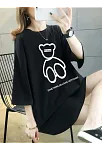 20/1 Penye Compack Ön Arka Baskılı Oversize Bisiklet Yaka T-shirt - Siyah