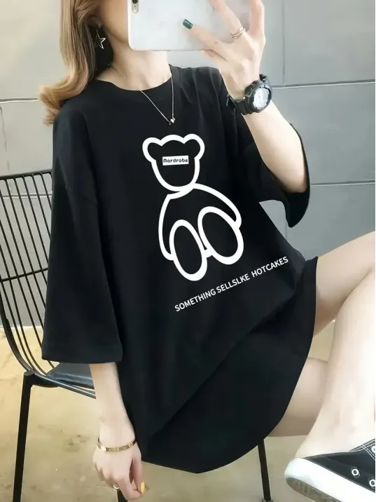 20/1 Penye Compack Ön Arka Baskılı Oversize Bisiklet Yaka T-shirt - Siyah 20/1 Penye Compack Ön Arka Baskılı Oversize Bisiklet Yaka T-shirt - Siyah