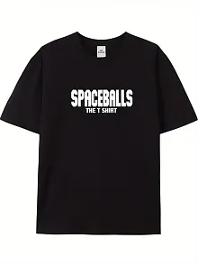20/1 Penye Compack Spaceballs Erkek Baskılı Oversize Bisiklet Yaka Kısa Kol Yazlık T-shirt - Siyah
