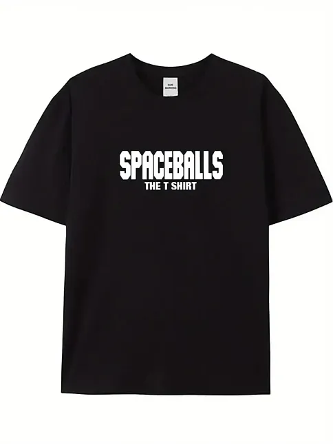 20/1 Penye Compack Spaceballs Erkek Baskılı Oversize Bisiklet Yaka Kısa Kol Yazlık T-shirt - Siyah