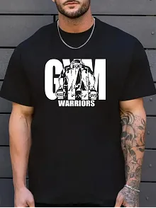 Sporda Günlük Hayata Giyilebilir Gym Baskılı Oversize Bisiklet Yaka Erkek T-shirt - Siyah