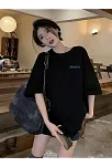 Newtro Baskılı Oversize Bisiklet Yaka T-shirt - Siyah