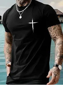 20/1 Penye Compack Baskılı Oversize Bisiklet Yaka Kısa Kol T-shirt - Siyah