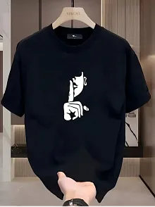 Rahat Bisiklet Yaka Tişört, Yaratıcı Karikatür Baskı - Yumuşak Polyester, Her Mevsim Giyilebilir- Siyah