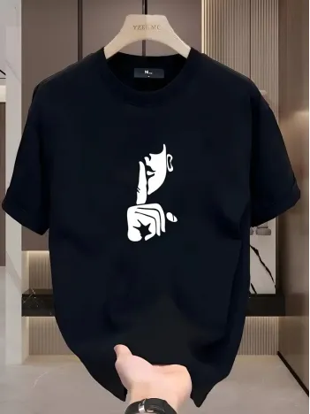 Rahat Bisiklet Yaka Tişört, Yaratıcı Karikatür Baskı - Yumuşak Polyester, Her Mevsim Giyilebilir- Siyah Rahat Bisiklet Yaka Tişört, Yaratıcı Karikatür Baskı - Yumuşak Polyester, Her Mevsim Giyilebilir- Siyah