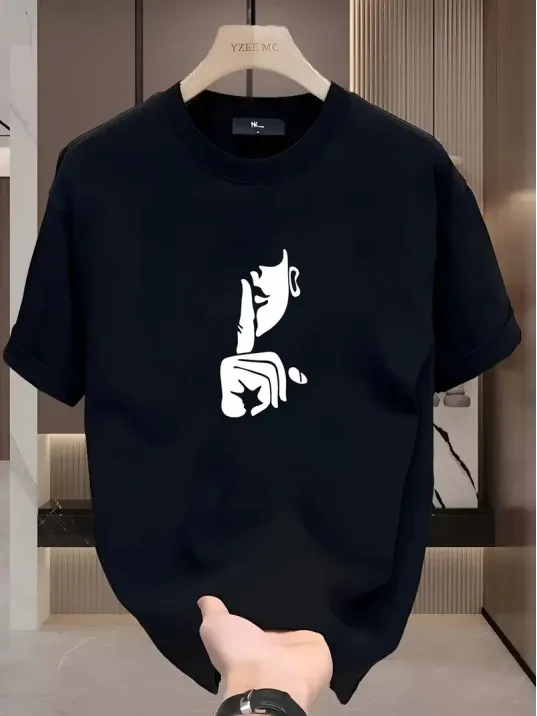 Rahat Bisiklet Yaka Tişört, Yaratıcı Karikatür Baskı - Yumuşak Polyester, Her Mevsim Giyilebilir- Siyah Rahat Bisiklet Yaka Tişört, Yaratıcı Karikatür Baskı - Yumuşak Polyester, Her Mevsim Giyilebilir- Siyah