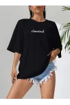 20/1 Penye Compack Classical Baskılı Siyah Oversize Tişort - Siyah