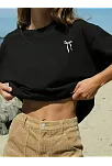Fiyonk Ön Arka Baskılı Siyah Oversize Unisex Kısa Kol T-shirt- Siyah