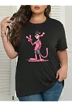 20/1 Penye Compack Pembe Panter Baskılı Oversize Bisiklet Yaka Kısa Kol Yazlık T-shirt - Beyaz