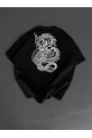 Baskılı Oversize Bisiklet Yaka T-shirt - Siyah