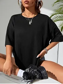 Büyük Boy Ayıcık Baskılı Bisiklet Yaka T-shirt, İlkbahar & Yaz İçin Rahat Kısa Kollu T-shirt, Kadın Giyim - Siyah