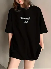 Thousand Ön Arka Baskılı Oversize Bisiklet Yaka T-shirt - Siyah