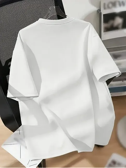20/1 Penye Compack Ayı Baskılı Oversize Bisiklet Yaka Kısa Kol T-shirt - Beyaz