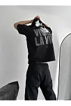 Baskılı Oversize Bisiklet Yaka T-shirt - Siyah