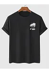 20/1 Penye Compack Palmiye Ön Baskılı Oversize Bisiklet Yaka Kısa Kol Yazlık T-shirt - Siyah